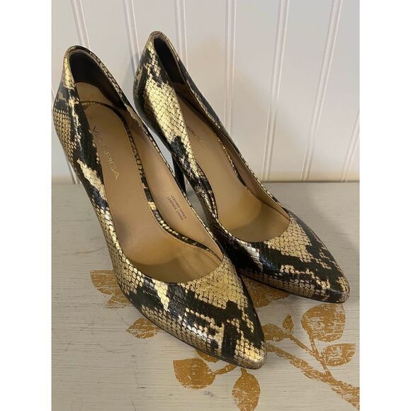 Via Spaga pumps black & gold snakeskin 8 1/2 - Picture 1 of 5
